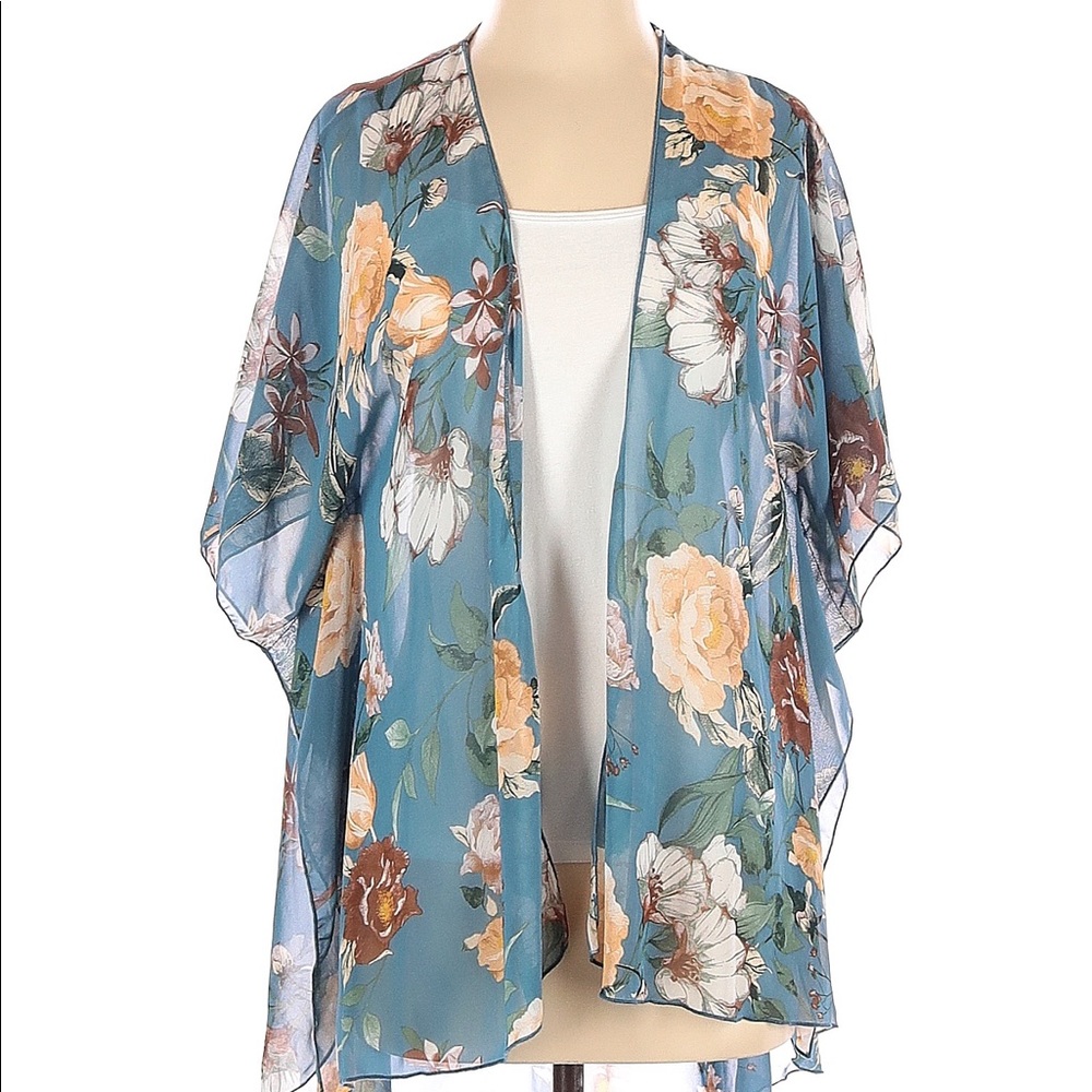 Emory Park Women Blue, Floral Kimono Sz M
